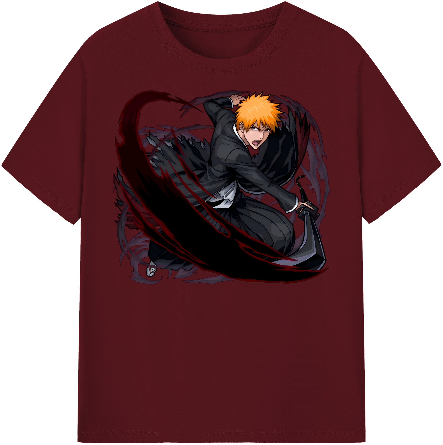 （画像用） ブリーチ 黒崎一護（くろさき いちご）BLEACH Kurosaki Ichigo 綿100％半袖Tシャツ（フロントプリント）